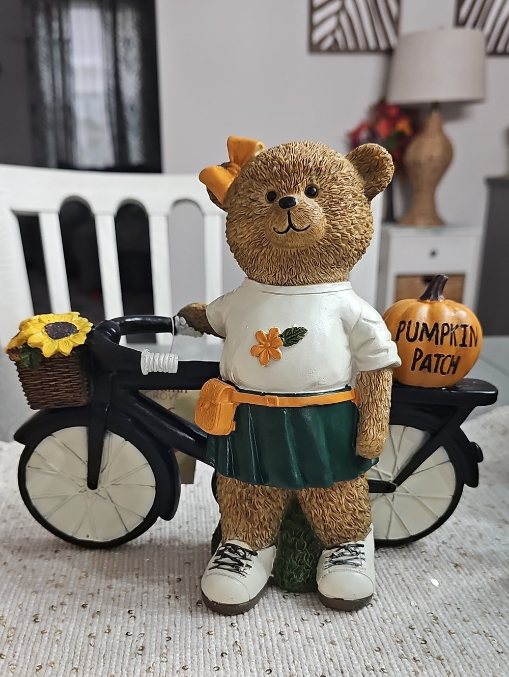 New! Cute Thanksgiving Fall Themed Girl Bear on Bike